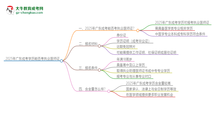 2025年廣東成考學(xué)歷也能考執(zhí)業(yè)醫(yī)師證嗎？思維導(dǎo)圖