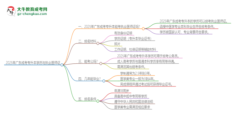 2025年廣東成考專升本學(xué)歷也能考執(zhí)業(yè)醫(yī)師證嗎？思維導(dǎo)圖