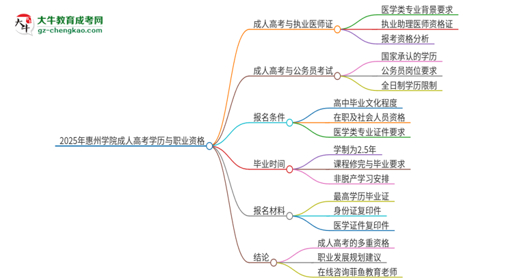 2025年惠州學(xué)院的成人高考學(xué)歷能報(bào)考執(zhí)業(yè)醫(yī)師證嗎？思維導(dǎo)圖