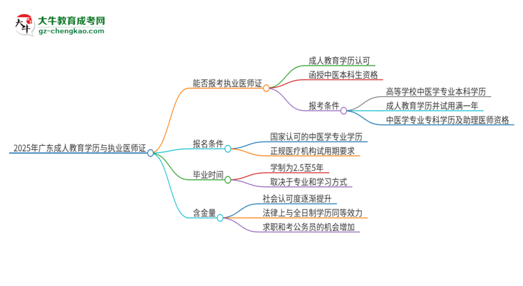 2025年廣東石油化工學(xué)院的成人高考學(xué)歷能報考執(zhí)業(yè)醫(yī)師證嗎？思維導(dǎo)圖