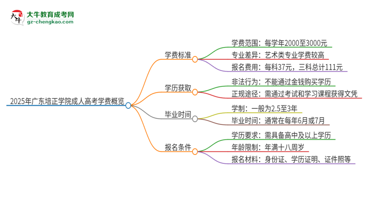 2025年廣東培正學(xué)院成人高考一年學(xué)費(fèi)要多少？思維導(dǎo)圖