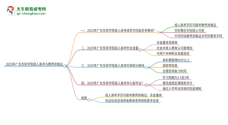 2025年廣東東軟學(xué)院成人高考能考教資嗎？思維導(dǎo)圖