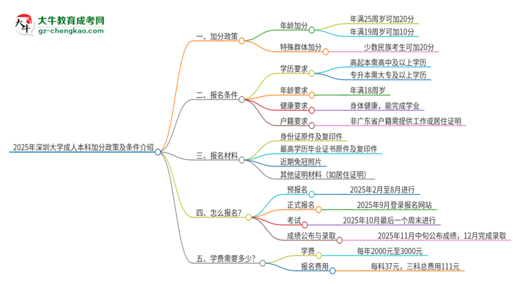 2025年深圳大學(xué)成人本科加分政策及條件介紹思維導(dǎo)圖