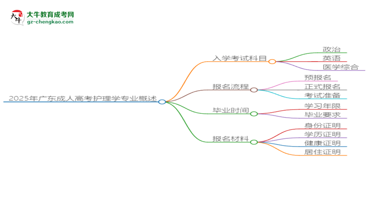 2025年廣東成人高考護(hù)理學(xué)專業(yè)入學(xué)考試科目有哪些？思維導(dǎo)圖