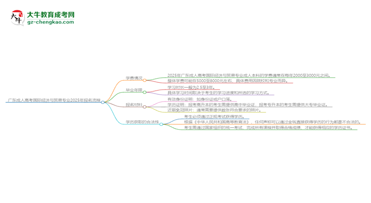 廣東成人高考國際經(jīng)濟(jì)與貿(mào)易專業(yè)2025年報名流程思維導(dǎo)圖