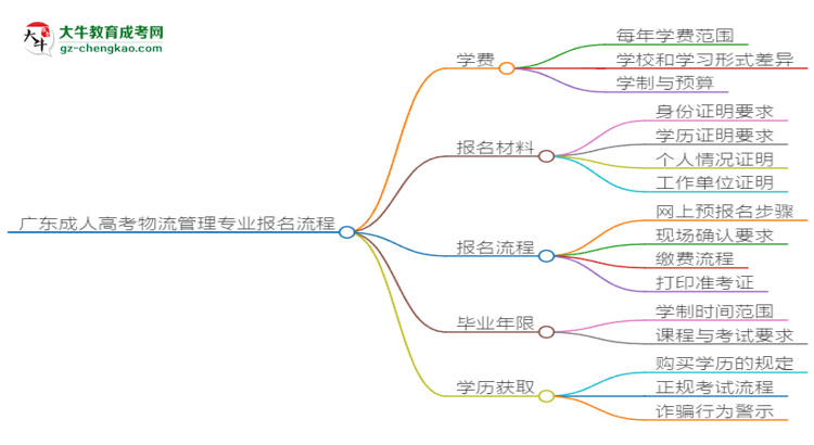 廣東成人高考物流管理專業(yè)2025年報(bào)名流程思維導(dǎo)圖