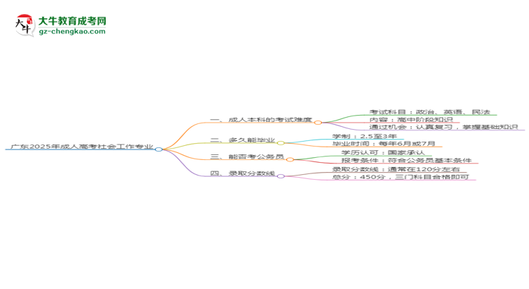 廣東2025年成人高考社會(huì)工作專業(yè)能考研究生嗎？思維導(dǎo)圖