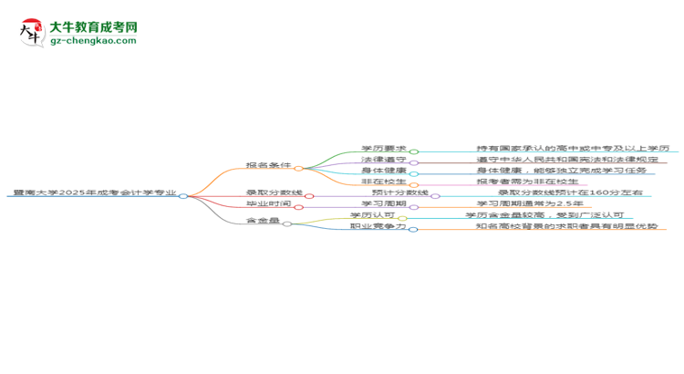 暨南大學2025年成考會計學專業(yè)報考條件是什么思維導圖