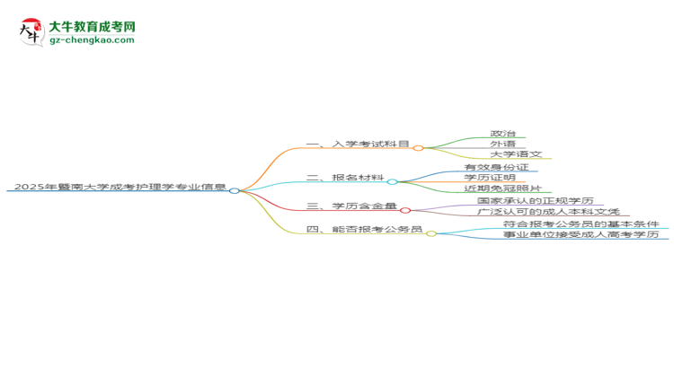 2025年暨南大學成考護理學專業(yè)入學考試科目有哪些？思維導圖