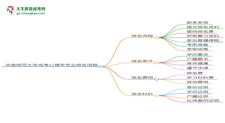 華南師范大學成考心理學專業(yè)2025年報名流程思維導(dǎo)圖