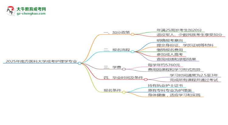 2025年南方醫(yī)科大學成考護理學專業(yè)最新加分政策及條件思維導圖