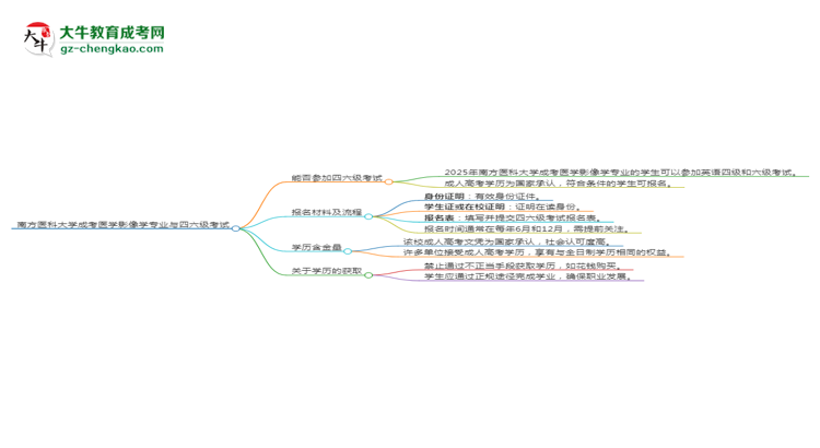 南方醫(yī)科大學(xué)2025年成考醫(yī)學(xué)影像學(xué)專業(yè)生可不可以考四六級？思維導(dǎo)圖