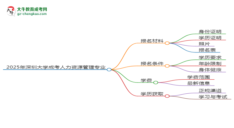 2025年深圳大學(xué)成考人力資源管理專業(yè)報(bào)名材料需要什么？思維導(dǎo)圖