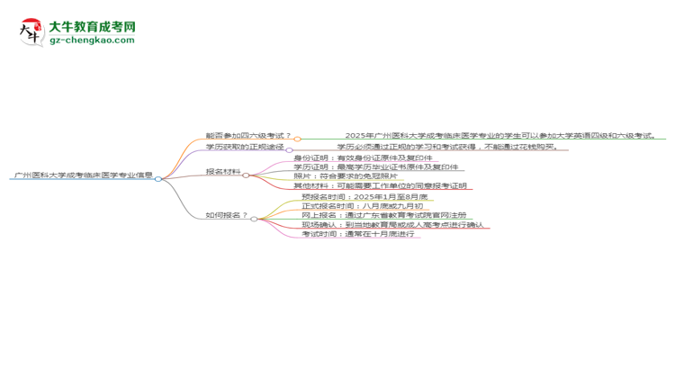 廣州醫(yī)科大學(xué)2025年成考臨床醫(yī)學(xué)專業(yè)生可不可以考四六級(jí)？思維導(dǎo)圖