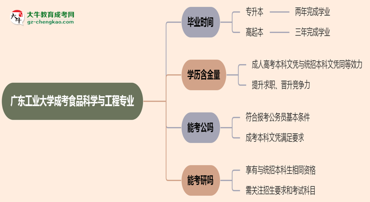 廣東工業(yè)大學成考食品科學與工程專業(yè)需多久完成并拿證？（2025年新）思維導圖