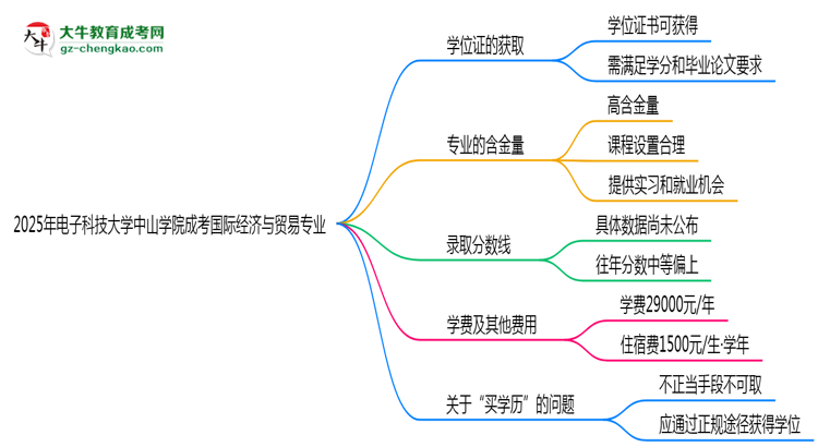 2025年電子科技大學(xué)中山學(xué)院成考國際經(jīng)濟(jì)與貿(mào)易專業(yè)能拿學(xué)位證嗎？思維導(dǎo)圖